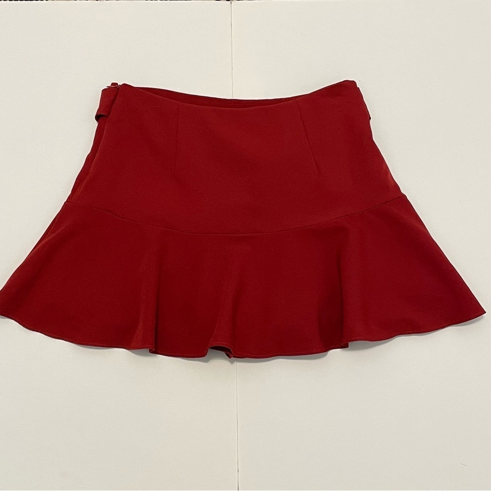 Zara Burgundy Red Bow Flounced Hem Women’s Skirt/Skort with Tie Detail Size L - Picture 12 of 15